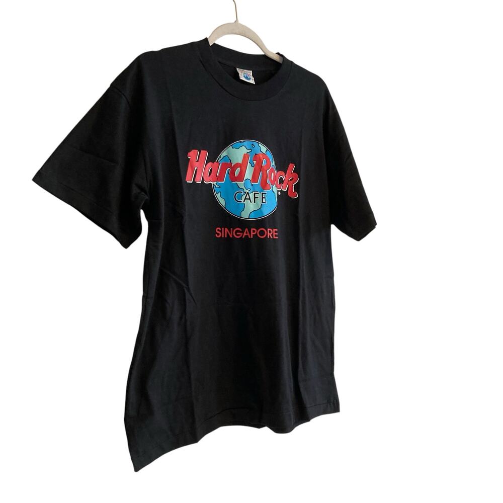 Vintage 80s Black Red Hard Rock Cafe Logo Singapore Destination Shirt Sz Large - Picture 3 of 16